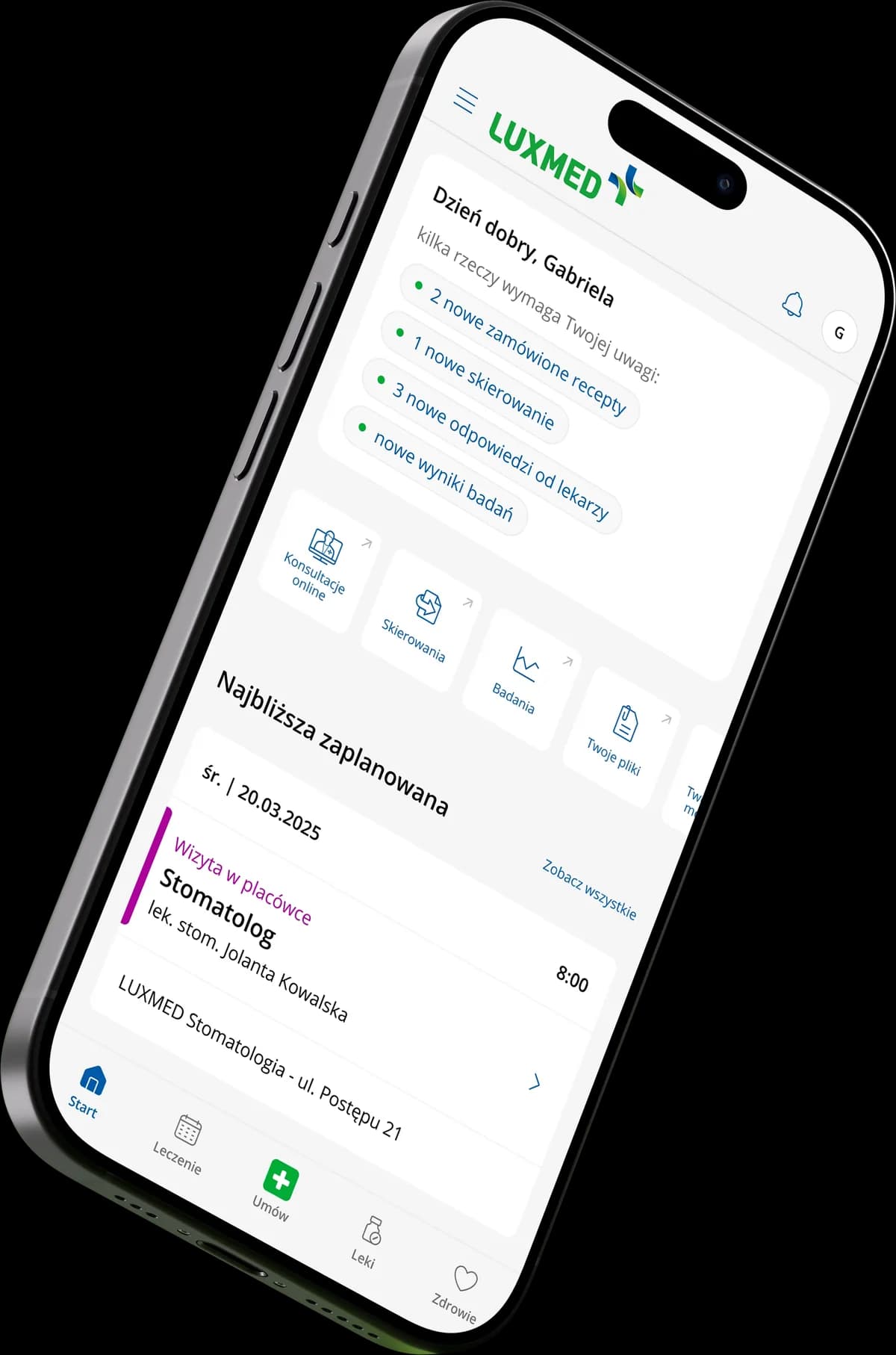 Aplikacja LUX MED na ekranie telefonu